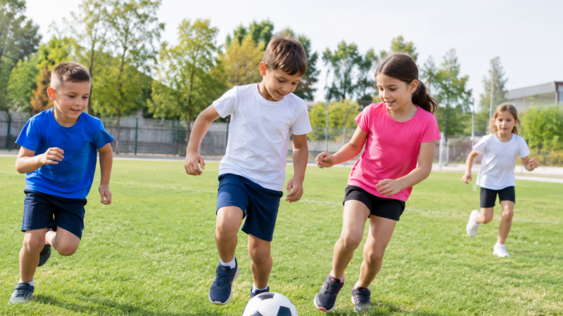 Partit de futbol infantil al parc
